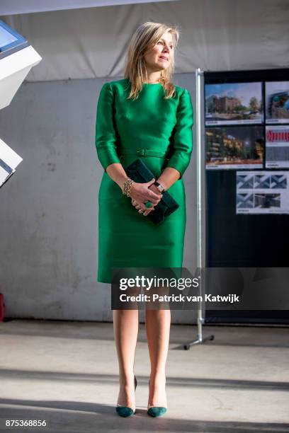 Queen Maxima of The Netherlands visits family company Octatube on the day of the entrepreneur on November 17, 2017 in Delft, Netherlands. Octatube is...