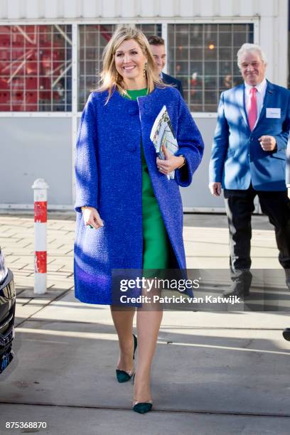 Queen Maxima of The Netherlands visits family company Octatube on the day of the entrepreneur on November 17, 2017 in Delft, Netherlands. Octatube is...