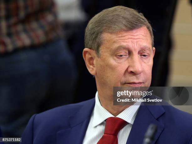 Russian billionaire and businessman Vladimir Yevtushenkov attennds a meeting with members of the border of trustees of the Mariinsky Theatre during...