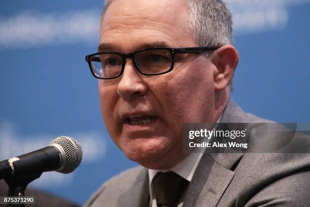 Environmental Protection Agency Administrator Scott Pruitt speaks during an event November 17, 2017 in Washington, DC. Pruitt addressed The...