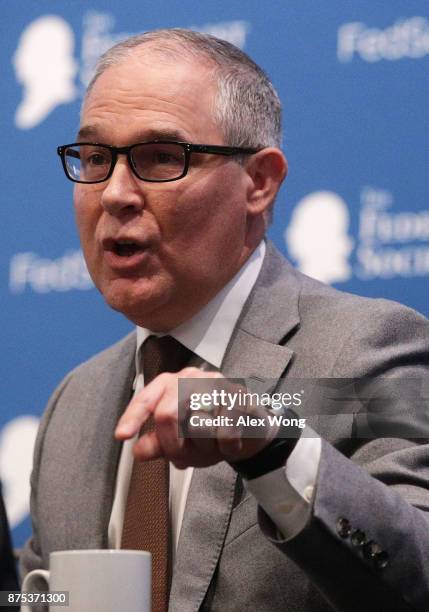 Environmental Protection Agency Administrator Scott Pruitt speaks during an event November 17, 2017 in Washington, DC. Pruitt addressed The...