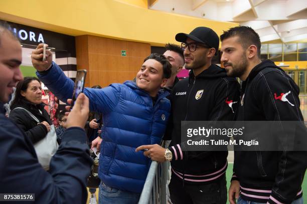 Haitam Aleesami and Aleksandar Trajkovski visit US Citta di Palermo Store on November 17, 2017 in Palermo, Italy.