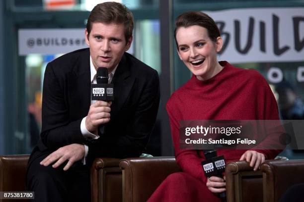Allen Leech and Sophie McShera attend Build Presents to discuss "Downton Abbey: The Exhibition" at Build Studio on November 17, 2017 in New York City.