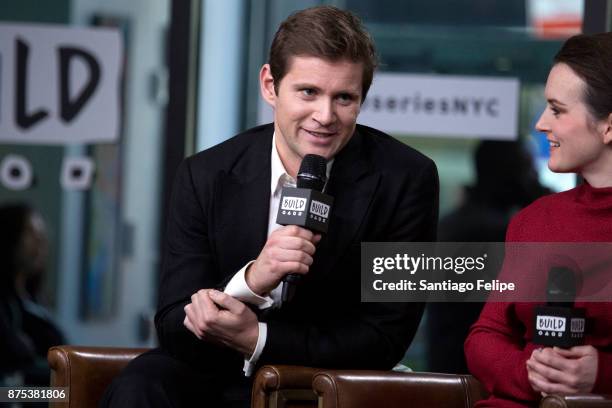 Allen Leech and Sophie McShera attend Build Presents to discuss "Downton Abbey: The Exhibition" at Build Studio on November 17, 2017 in New York City.