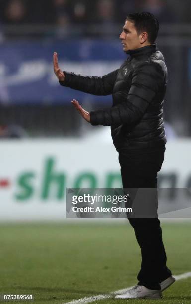 Head coach Kenan Kocak of Sandhausen reacts during the Second Bundesliga match between SV Darmstadt 98 and SV Sandhausen at Jonathan-Heimes-Stadion...