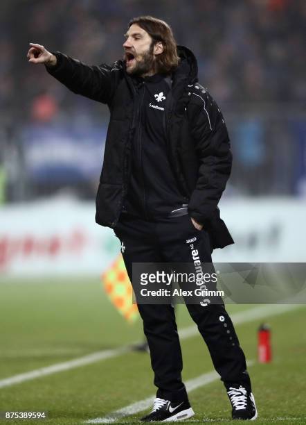 Head coach Torsten Frings of Darmstadt reacts during the Second Bundesliga match between SV Darmstadt 98 and SV Sandhausen at Jonathan-Heimes-Stadion...