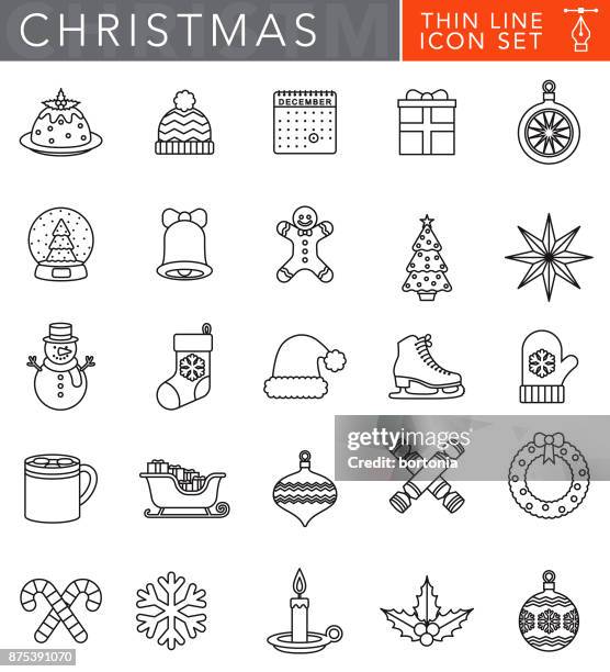 ilustraciones, imágenes clip art, dibujos animados e iconos de stock de navidad delgada línea icon set en estilo de diseño plano - galletas de navidad