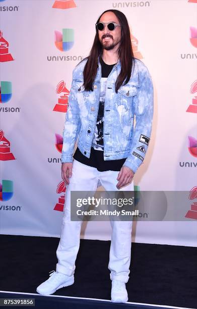 Steve Aoki poses in the press room during The 18th Annual Latin Grammy Awards at MGM Grand Garden Arena on November 16, 2017 in Las Vegas, Nevada.