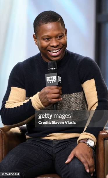 Actor Jason Mitchell visits Build to discuss "Mudbound" at Build Studio on November 17, 2017 in New York City.