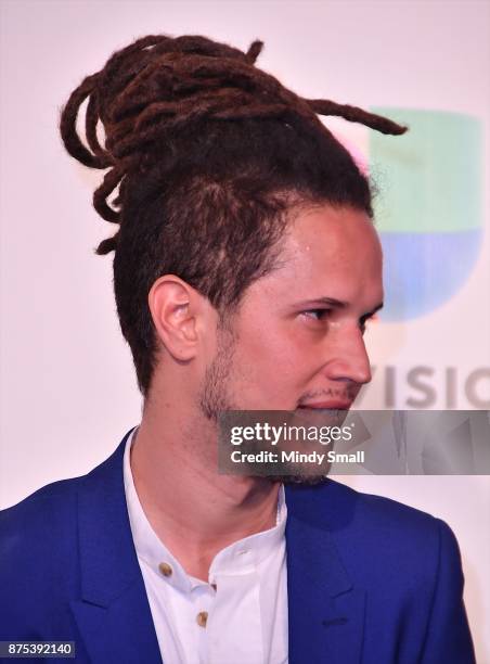 Vicente Garcia, hair detail, poses in the press room during The 18th Annual Latin Grammy Awards at MGM Grand Garden Arena on November 16, 2017 in Las...