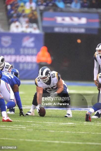 Center John Sullivan of the Los Angeles Rams in action against the New York Giants at MetLife Stadium on November 5, 2017 in East Rutherford, New...