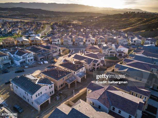 aerial view of growing american suburb - santa clarita stock pictures, royalty-free photos & images