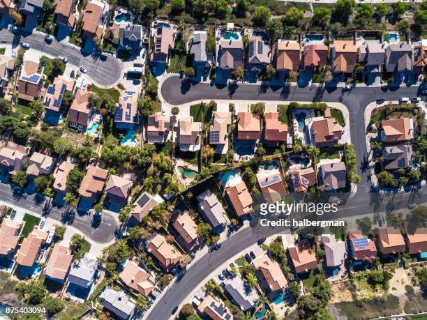 aerial shot of suburban development - aerial view stock pictures, royalty-free photos & images