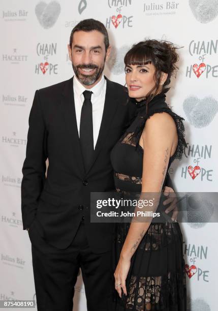 Robert Pires and Jessica Lemarie-Pires arriving at the Chain Of Hope Gala Ball held at Grosvenor House, on November 17, 2017 in London, England.