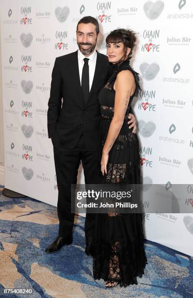 Robert Pires and Jessica Lemarie-Pires arriving at the Chain Of Hope Gala Ball held at Grosvenor House, on November 17, 2017 in London, England.