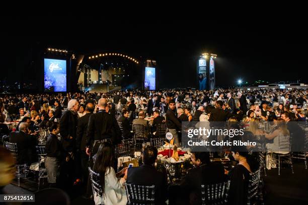 Guests attend the Dubai Internatinal Airshow Gala Dinner at Atlantis The Palm on November 15, 2017 in Dubai, United Arab Emirates.