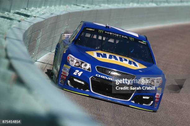 Chase Elliott, driver of the NAPA Chevrolet, practices for the Monster Energy NASCAR Cup Series Championship Ford EcoBoost 400 at Homestead-Miami...