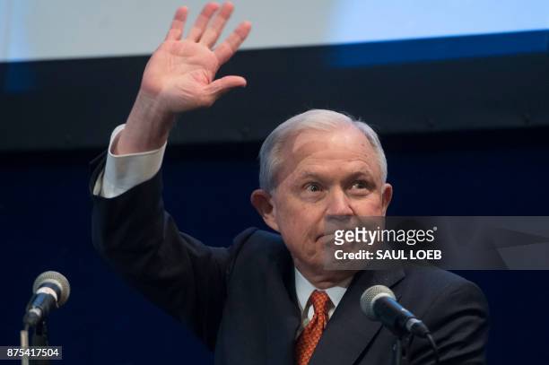 Attorney General Jeff Sessions speaks to the Federalist Society 2017 National Lawyers Convention in Washington, DC, November 17, 2017.