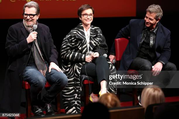 Actors Gary Oldman, Kristin Scott Thomas and Ben Mendelsohn speak on stage during SAG-AFTRA Foundation Conversations "Darkest Hour" at SAG-AFTRA...