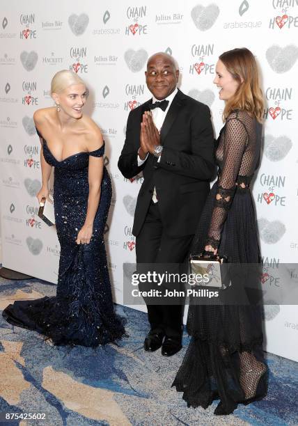 Ashley James, Ainsley Harriott and Charlotte de Carle arriving at the Chain Of Hope Gala Ball held at Grosvenor House, on November 17, 2017 in...