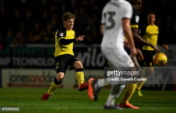 Matty Palmer of Burton scores his team's first goal during the Sky Bet Championship match between Burton Albion and Sheffield United at Pirelli...