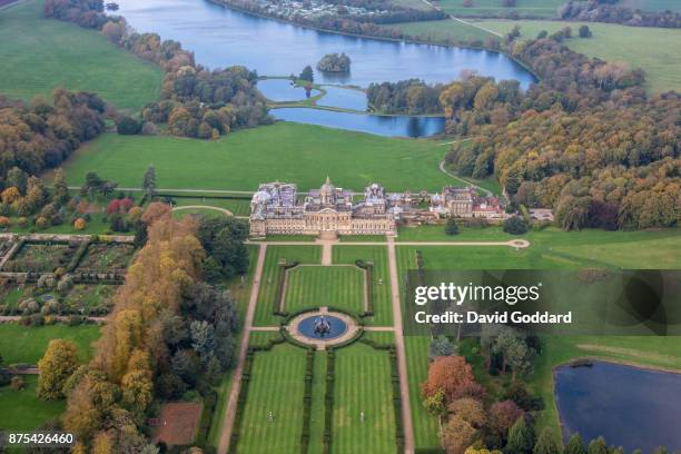 An aerial view of Castle Howard on on October 15, 2017 in York, England. .