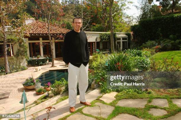 The actor Leonard Nimoy stands in the garden of his home March 2, 2002 in Bel Air, Los Angeles, California.