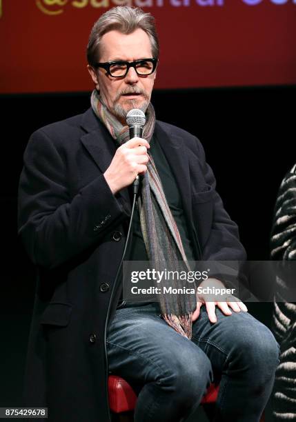 Actor Gary Oldman speaks on stage during SAG-AFTRA Foundation Conversations "Darkest Hour" at SAG-AFTRA Foundation Robin Williams Center on November...