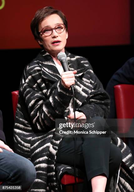 Actress Kristin Scott Thomas speaks on stage during SAG-AFTRA Foundation Conversations "Darkest Hour" at SAG-AFTRA Foundation Robin Williams Center...