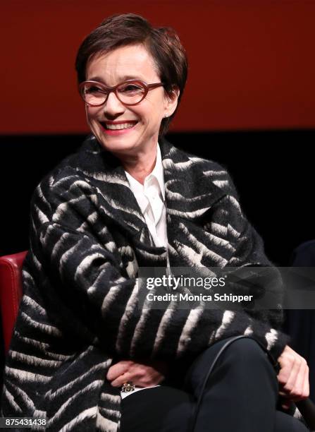 Actress Kristin Scott Thomas speaks on stage during SAG-AFTRA Foundation Conversations "Darkest Hour" at SAG-AFTRA Foundation Robin Williams Center...