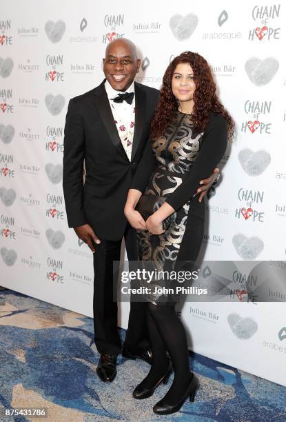 Ainsley Harriott and Maddie Harriott arriving at the Chain Of Hope Gala Ball held at Grosvenor House, on November 17, 2017 in London, England.