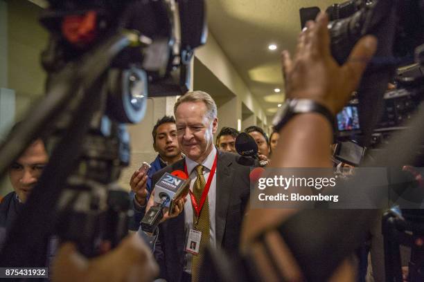 Steve Verheul, Canada's chief negotiator, center, walks with members of the media during the fifth round of North American Free Trade Agreement...