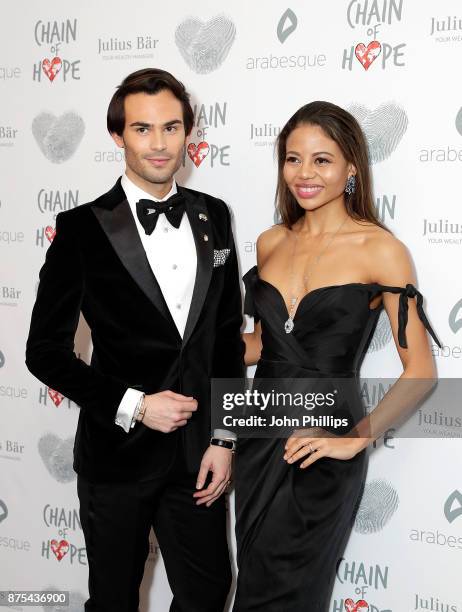 Mark-Francis Vandelli and Emma Weymouth arriving at the Chain Of Hope Gala Ball held at Grosvenor House, on November 17, 2017 in London, England.