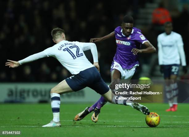 Bolton Wanderers' Sammy Ameobi and Preston North End's Paul Gallagher during the Sky Bet Championship match between Preston North End and Bolton...