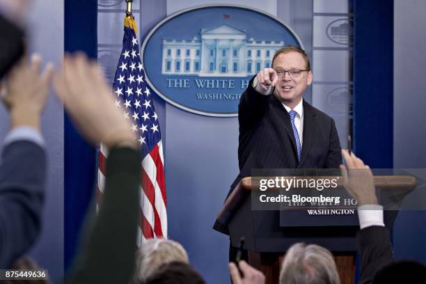 Kevin Hassett, chairman of the Council of Economic Advisors , takes a question during a White House press briefing in Washington, D.C., U.S., on...