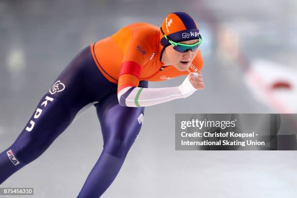 Lotte van Week of the Netherlands competes in the first ladies 500m Division A race during Day 1 of the ISU World Cup Speed Skating at Soermarka...