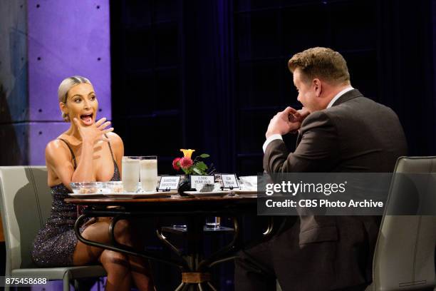 Kim Kardashian West plays Spill Your Guts or Fill Your Guts with James Corden during "The Late Late Show with James Corden," Wednesday, November 15,...