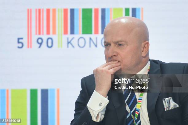Jaroslaw Stawiarski, Secretary of State in Sport and Turism department, seen during a panel discussion about Polish Football, during Congress 590, in...