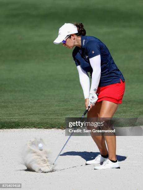 Marina Alex of the United States plays a shot from a bunker on the sixth hole during round two of the CME Group Tour Championship at the Tiburon Golf...