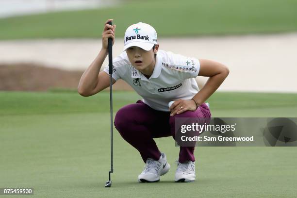 Sung Hyun Park of Korea lines up a putt on the 14th green during round two of the CME Group Tour Championship at the Tiburon Golf Club on November...