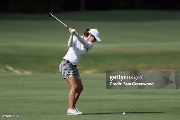 Lindy Duncan of the United States plays a shot on the 14th hole during round two of the CME Group Tour Championship at the Tiburon Golf Club on...