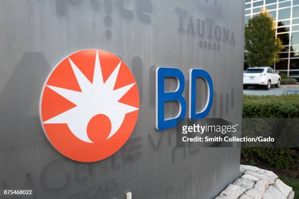 Sign with logo at regional headquarters of medical technology company Becton Dickinson in Silicon Valley, Menlo Park, California, November 14, 2017.