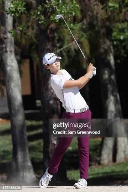 Sung Hyun Park of Korea plays a shot on the sixth hole during round two of the CME Group Tour Championship at the Tiburon Golf Club on November 17,...