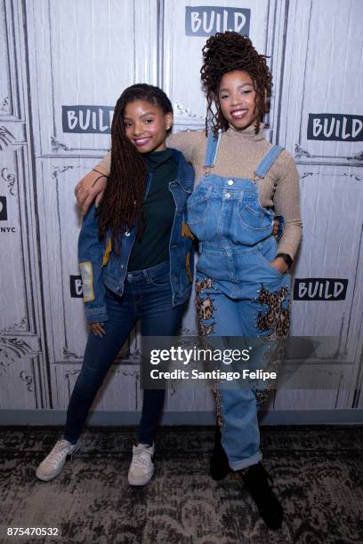 Halle and Chloe Bailey attend Build Presents to discuss "Grown-ish" at Build Studio on November 17, 2017 in New York City.
