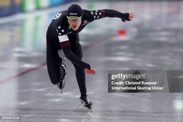 Brian Hansen of the United States competes in the men 1000m Division A race of Day 1 of the ISU World Cup Speed Skating at Soermarka Arena on...