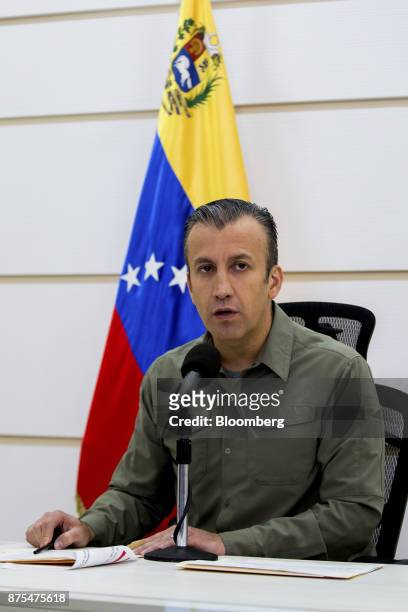 Tareck El Aissami, Venezuela's vice president, speaks during a news conference in Caracas, Venezuela, on Friday, Nov. 17, 2017. While the Venezuelan...