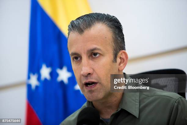 Tareck El Aissami, Venezuela's vice president, speaks during a news conference in Caracas, Venezuela, on Friday, Nov. 17, 2017. While the Venezuelan...