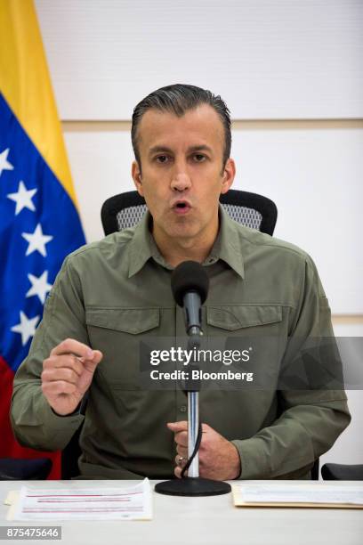 Tareck El Aissami, Venezuela's vice president, speaks during a news conference in Caracas, Venezuela, on Friday, Nov. 17, 2017. While the Venezuelan...