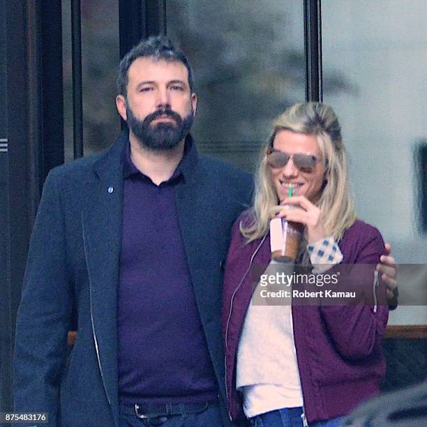 Ben Affleck and Lindsay Shookus are seen on November 17, 2017 in New York City.