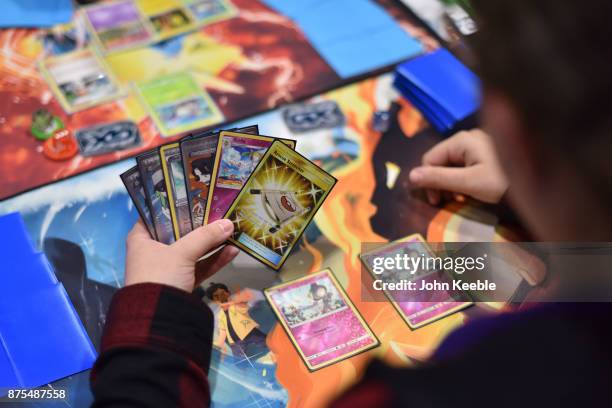 Attendees compete at the Pokemon European International Championships at ExCel on November 17, 2017 in London, England. Thousands of competitors from...